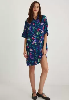 Medicine rochie culoarea albastru marin, midi, oversize imagine