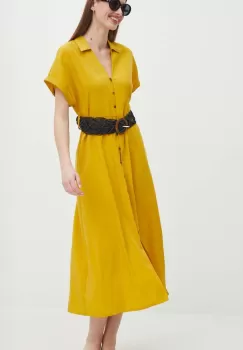 Medicine rochie culoarea galben, midi, evazati imagine