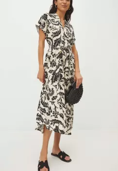 Medicine rochie din amestec de in culoarea bej, midi, evazati imagine