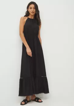 Medicine rochie din amestec de in culoarea negru, maxi, evazati imagine