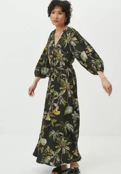 Medicine rochie din amestec de in culoarea negru, maxi, evazati imagine