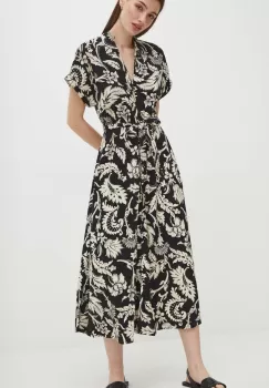 Medicine rochie din amestec de in culoarea negru, midi, evazati imagine