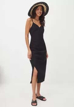 Medicine rochie din amestec de in culoarea negru, midi, mulata imagine