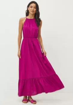 Medicine rochie din amestec de in culoarea roz, maxi, evazati imagine