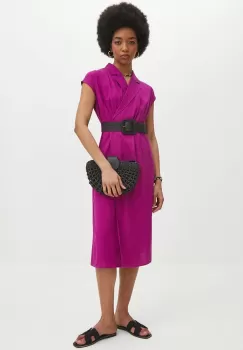 Medicine rochie din amestec de in culoarea roz, midi, drept imagine