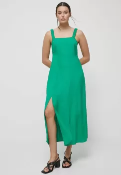 Medicine rochie din amestec de in culoarea verde, maxi, evazati imagine