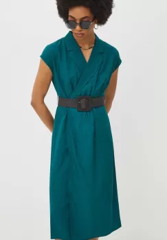 Medicine rochie din amestec de in culoarea verde, midi, drept imagine