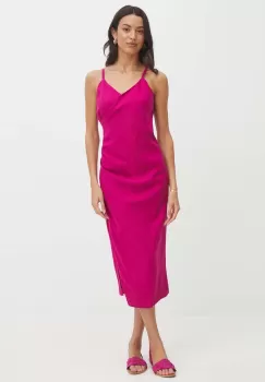 Medicine rochie din amestec de in culoarea violet, midi, mulata imagine