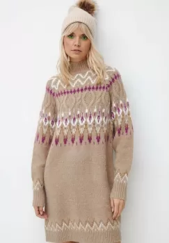 Medicine rochie din amestec de lana culoarea bej, midi, drept imagine