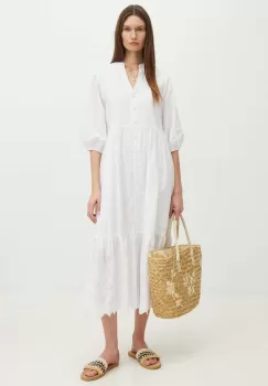 Medicine rochie din bumbac culoarea bej, midi, evazati imagine