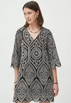 Medicine rochie din bumbac culoarea negru, mini, evazati imagine