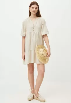 Medicine rochie din in culoarea bej, mini, evazati imagine