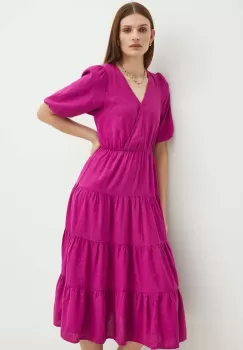 Medicine rochie din in culoarea roz, midi, evazati imagine