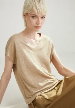 Medicine tricou de in femei, culoarea bej imagine