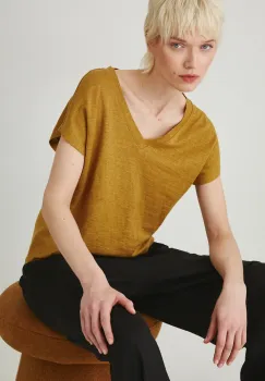 Medicine tricou de in femei, culoarea galben imagine