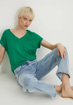 Medicine tricou de in femei, culoarea verde imagine