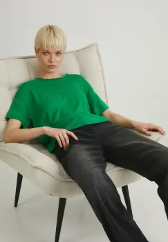 Medicine tricou de in femei, culoarea verde imagine