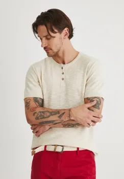 Medicine tricou din amestec de in barbati, culoarea bej, melanj imagine