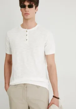 Medicine tricou din amestec de in barbati, culoarea bej, neted imagine