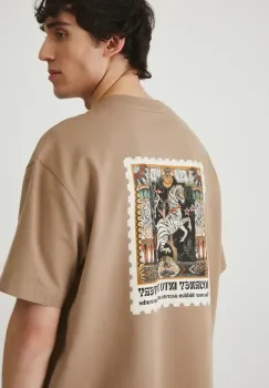 Medicine tricou din bumbac barbati, culoarea bej, cu imprimeu imagine