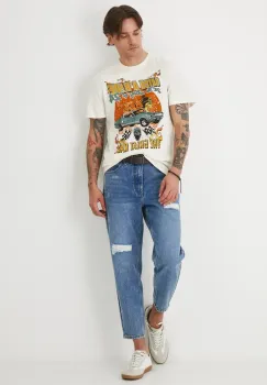 Medicine tricou din bumbac barbati, culoarea bej, cu imprimeu imagine