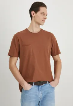 Medicine tricou din bumbac barbati, culoarea maro, neted imagine