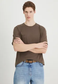 Medicine tricou din bumbac barbati, culoarea maro, neted imagine