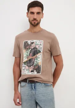 Medicine tricou din bumbac culoarea maro, cu imprimeu imagine