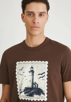 Medicine tricou din bumbac culoarea maro, cu imprimeu imagine