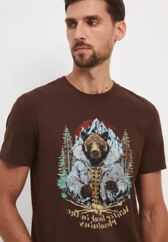 Medicine tricou din bumbac culoarea maro, cu imprimeu imagine