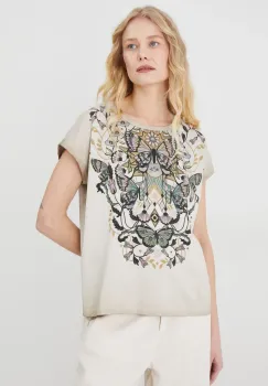 Medicine tricou din bumbac femei, culoarea bej imagine