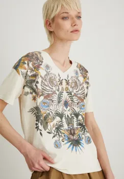 Medicine tricou din bumbac femei, culoarea bej imagine