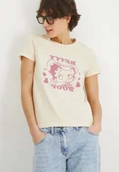 Medicine tricou din bumbac femei, culoarea bej imagine