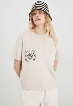 Medicine tricou din bumbac femei, culoarea bej imagine