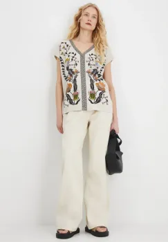 Medicine tricou din bumbac femei, culoarea bej imagine