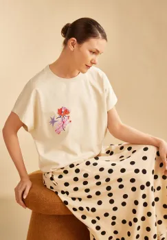 Medicine tricou din bumbac femei, culoarea bej imagine
