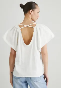 Medicine tricou din bumbac femei, culoarea bej imagine