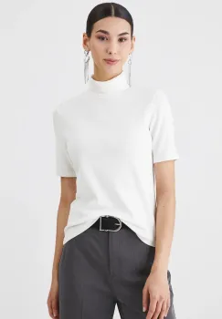 Medicine tricou femei, culoarea bej, cu guler imagine