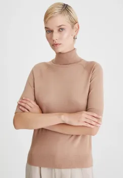 Medicine tricou femei, culoarea bej, cu guler imagine