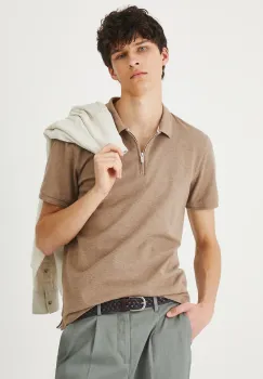 Medicine tricou polo culoarea bej, melanj imagine