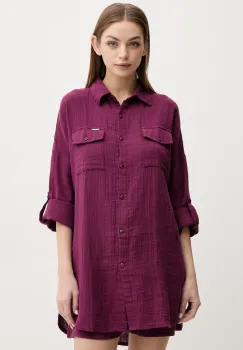 Melissa Odabash camasa din bumbac femei, culoarea violet, cu guler clasic, relaxed, Elena imagine