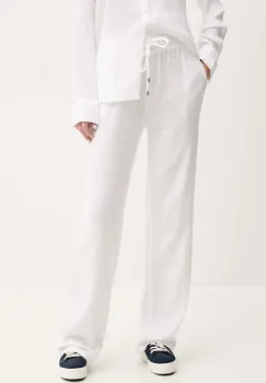 Melissa Odabash pantaloni de bumbac femei, culoarea alb, drept, high waist, Krissy imagine