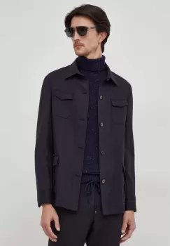 Michael Kors camasa de lana culoarea albastru marin, cu guler clasic, regular imagine