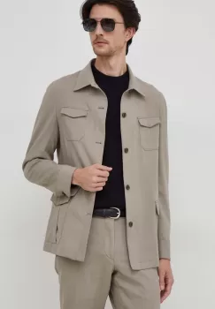 Michael Kors camasa de lana culoarea bej, cu guler clasic, regular imagine