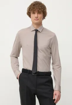 Michael Kors camasa din bumbac barbati, culoarea bej, cu guler italian, slim imagine