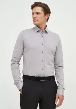 Michael Kors camasa din bumbac barbati, culoarea gri, cu guler italian, slim imagine