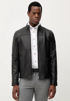 Michael Kors geaca de piele culoarea negru, de tranzitie, CB98CF17KS imagine