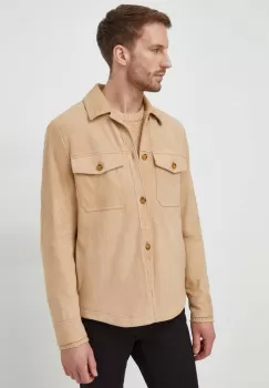 Michael Kors geaca din piele intoarsa barbati, culoarea bej, de tranzitie imagine