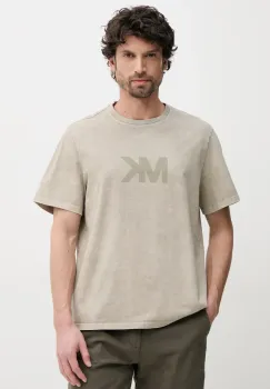 Michael Kors tricou din bumbac barbati, culoarea bej, cu imprimeu, CS552I11V2 imagine