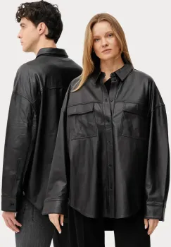 MICHAEL Michael Kors camasa din piele culoarea negru, cu guler clasic, relaxed, UR540S0HW8 imagine